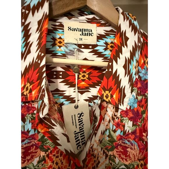 Savanna Jane  NWT southwestern print floral embroidered maxi shirt dress 3X - Picture 7 of 14
